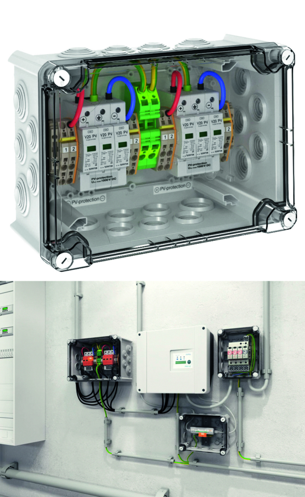 Obo Bettermann bietet für den Schutz von PV-Anlagen ein komplettes System an: dazu zählen auch Generatoranschlusskästen mit Blitz- und Überspannungsschutz für PV-Anlagen