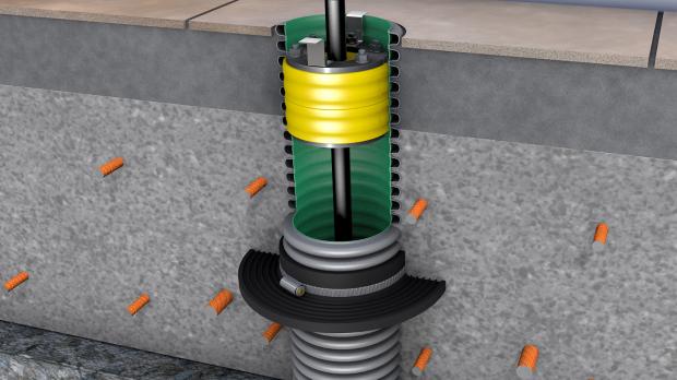 Bild 1: Das System »Kabuflex«, eine normativ gültige Lösung nach den TAB 2019 zur sicheren Hauseinführung über die Bodenplatte